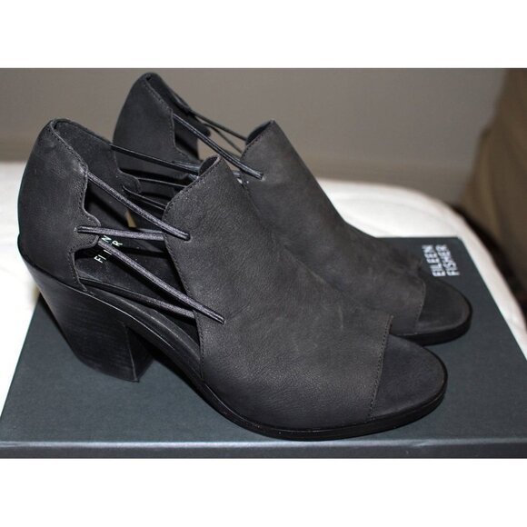 New in Box - Eileen Fisher Alfie Nubuck Cutout Bootie, aka Nikki - Black, 9 - Picture 1 of 7